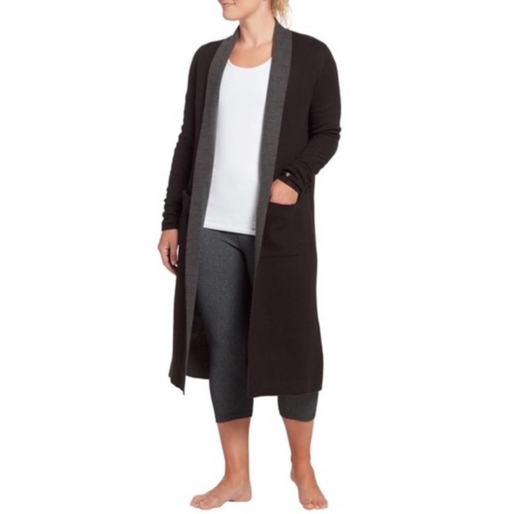 Calia By Carrie Underwood Black Grey Knit Long Open Cardigan Sweater Small